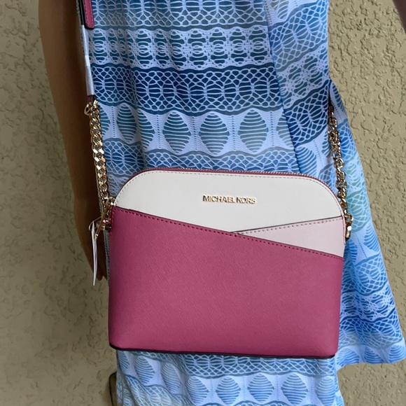 Michael Kors Jet Set Travel Medium Dome Crossbody Rosewood Leather - Picture 11 of 16